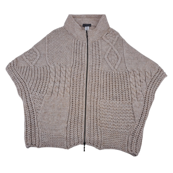 Elsamanda Cardigan Poncho Sweater Chunky Knit Wool Alpaca Blend Oatmeal Beige OS - Picture 1 of 4